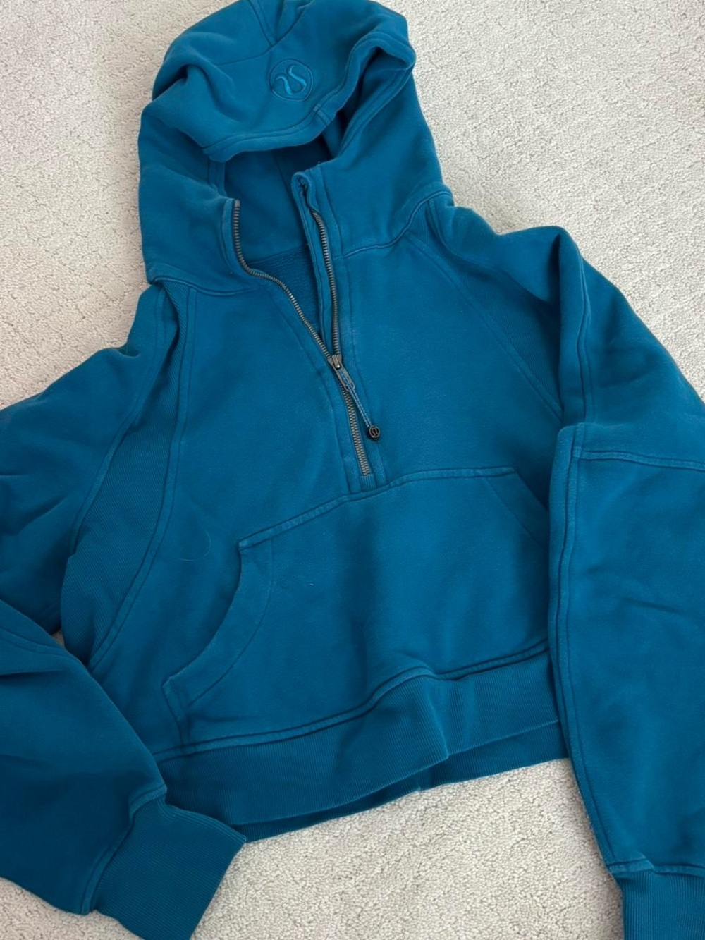 Teal Half-Zip Hoodie with Kangaroo Pocket